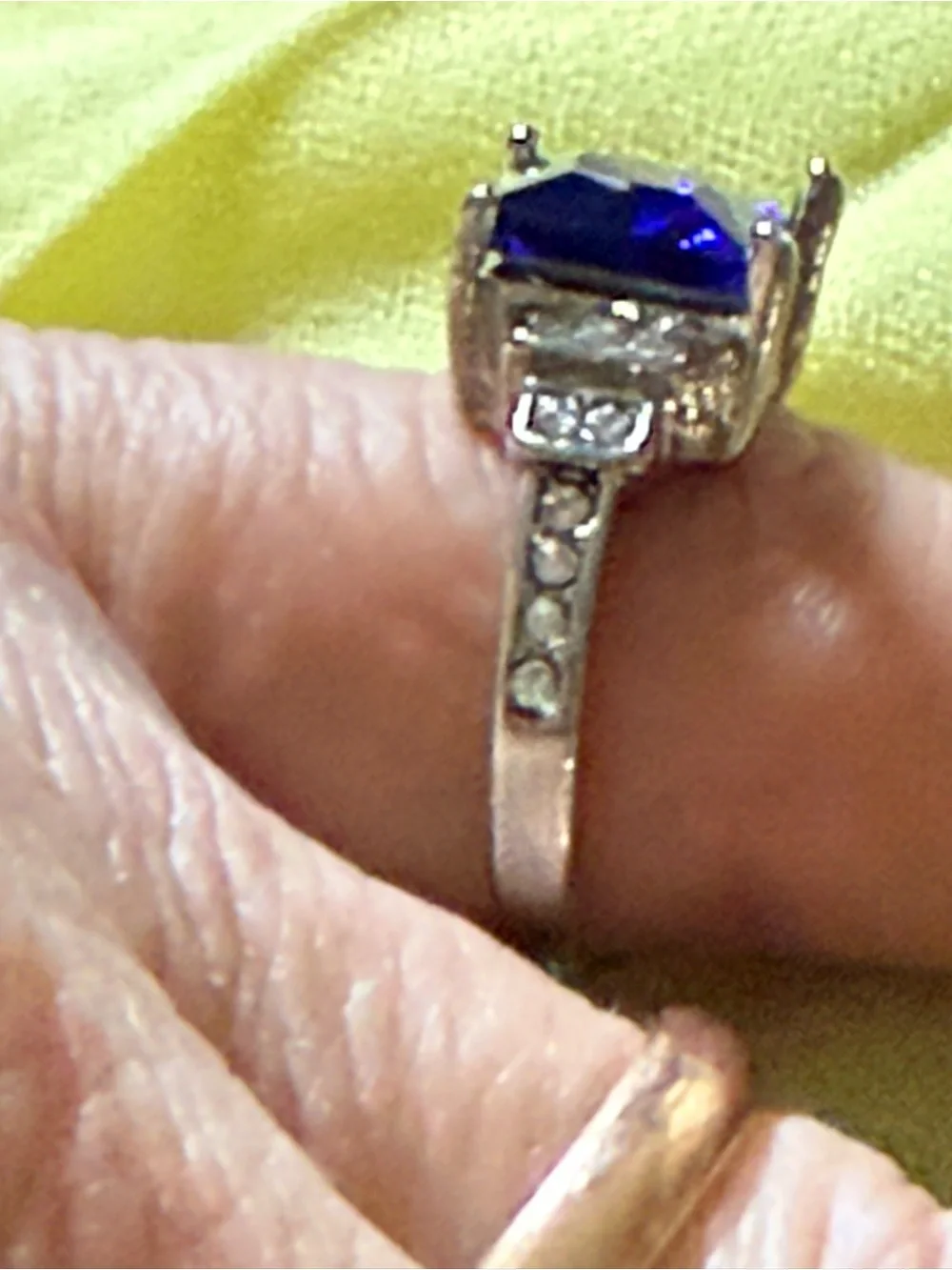 925 sterling, silver Square Blue Stone Silver-Tone Ring